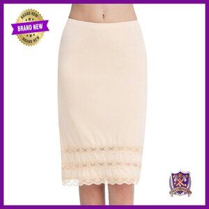 Knee Length Lace Trim Half Slip Underskirt Dress Extender Midi Skirt